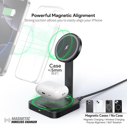 Esoulk 2 1 17/16/15/14, 15W in Magnetic Wireless Charging Station, Foldable Charger Stand for iPhone AirPods Charging