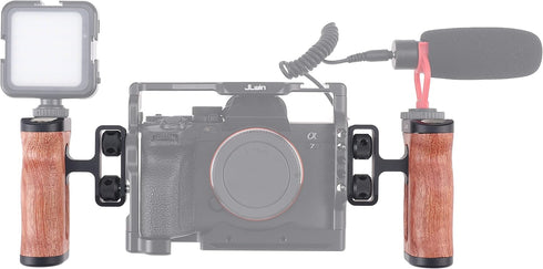 Fotga Wooden Side Handle Grip with 1/4"-20 Mount Holes, Cold Shoe for DSLR Mirrorless Video Camera Cage