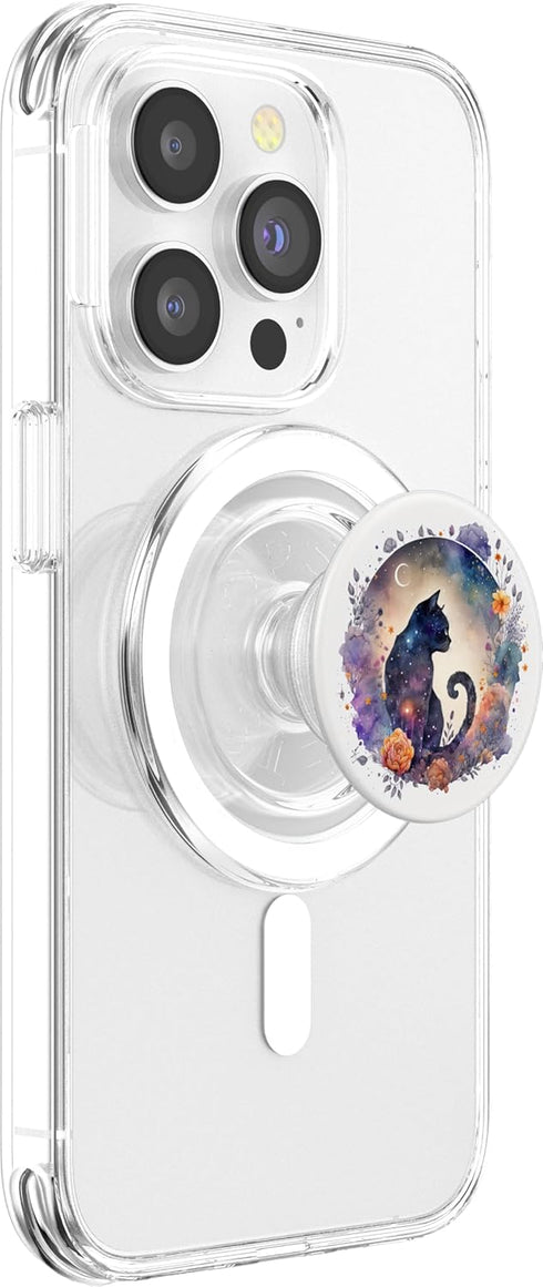 Cute Black Cat PopSockets MagSafe PopGrip for iPhone - Crescent Moon Phases Witchy