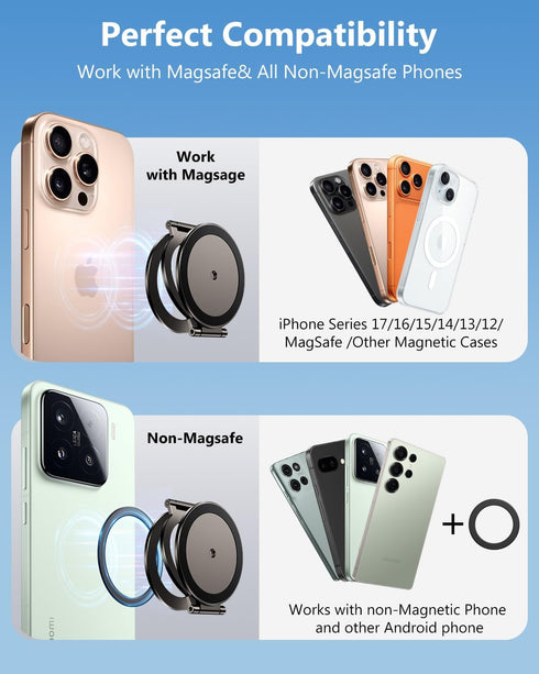 MAGDIGITEH 1/4" 17/16/15/14/13/12 Dual Magnetic Phone Ring Holder for MagSafe, Compatible with Magnet Gym Golf, Car
