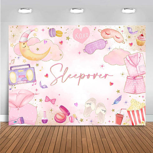 Mocsicka Sleepover Party Backdrop Slumber Party Supplies for Girls Pink Pajamas Girls Night
