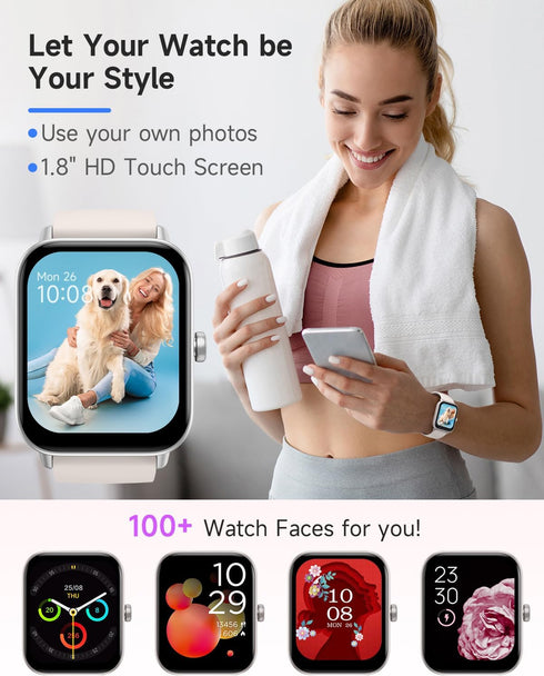 Smart Watch for Women with Alexa, 1.8" IP68 Fitness Tracker, Heart Rate/Sleep Tracker, Compatible with Android & iOS