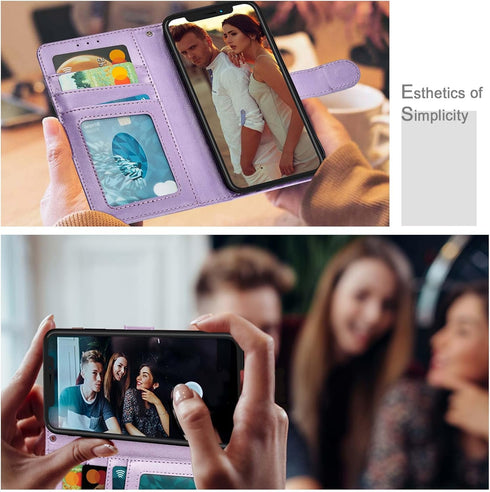 RFID Blocking Wallet Case for iPhone XR, Purple, 3 Card Holder Stand, Magnetic Protective Flip Cover