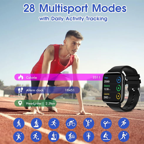 Smart Watch for iPhone/Android Phones, 1.9" HD Screen, Fitness Tracker: Heart Rate/Sleep Monitor/Pedometer/Calories,