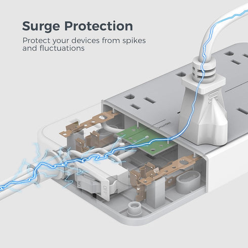 TESSAN Power Strip Surge Protector 10 FT with 8 Outlets and 3 USB Ports (1 USB C), Wall Mountable Charging Station
