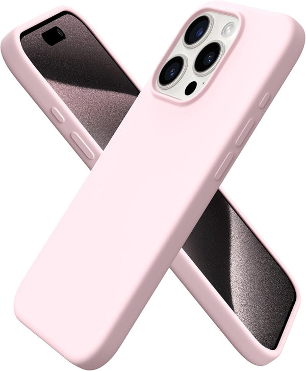 ORNARTO iPhone 15 Pro Case 6.1" - Shockproof Liquid Silicone, Soft Gel Rubber, 3 Layers, Anti-Scratch Lining - Chalk