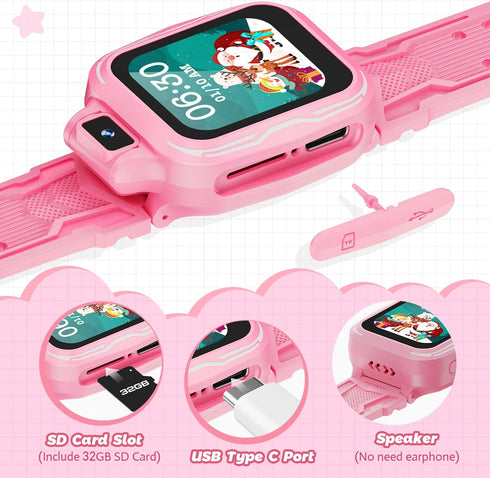 Kids Digital Watch for Girls, Touchscreen Sport Smart Watch with Camera, Light Pink