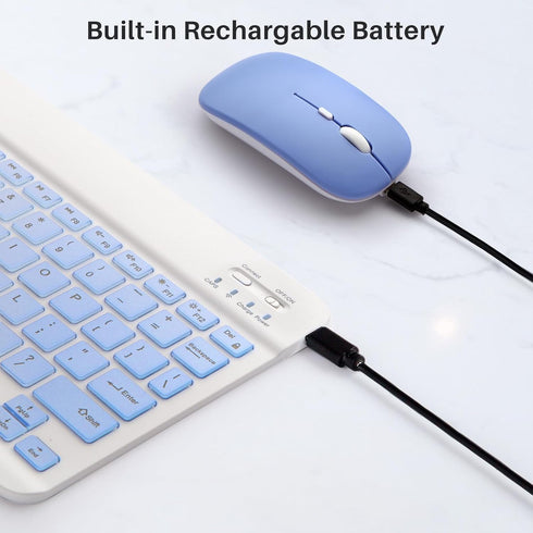Bluetooth Keyboard and Mouse Combo for iPad, Rechargeable Wireless Keyboard & Mouse with 7-Color Backlit
