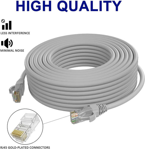 Adoreen Cat 6 Ethernet Cable 25 Ft - Gray, Outdoor & Indoor Snagless Round RJ45 Network Cable for Fast Gaming