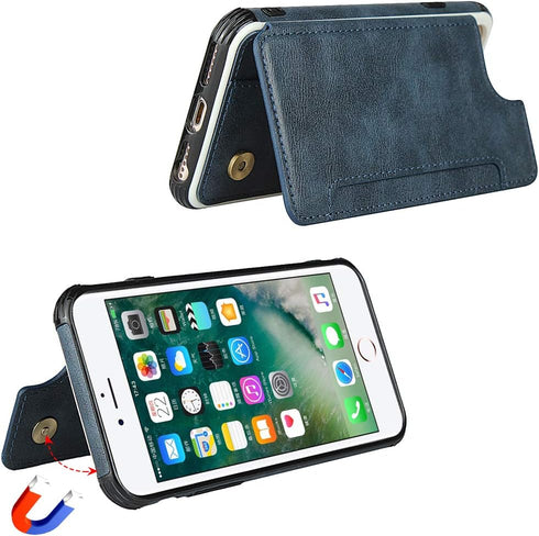 Cavor Wallet Case for iPhone 7 Plus and 8 Plus, Card Holder with Strap, PU Leather Shockproof, Blue