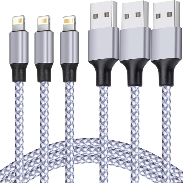 TAKAGI MFi Certified Lightning Cable 3-Pack, 6FT Nylon Braided USB Charger for iPhone 14/13/12/11 Pro Max/iPad.