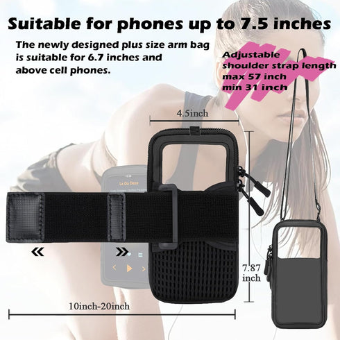 Adjustable Arm Band Phone Holder for Running, Walking, Workout - Clear Crossbody Pouch Purse with Strap for iPhone and