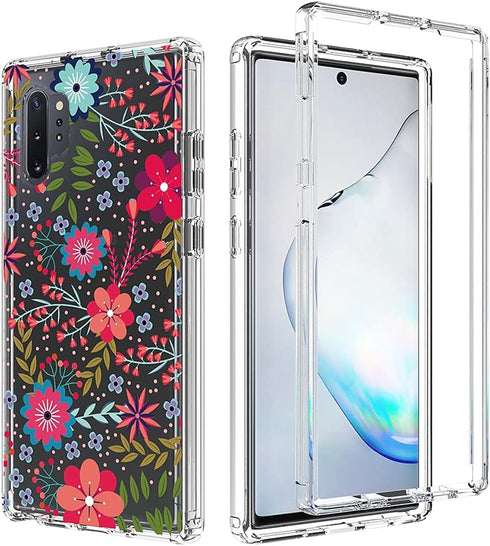 Case for Galaxy Note 10 5G, Clear Soft TPU 360 Full Body Shockproof Hybrid Bumper Phone Case for Girls (Floral Prints)