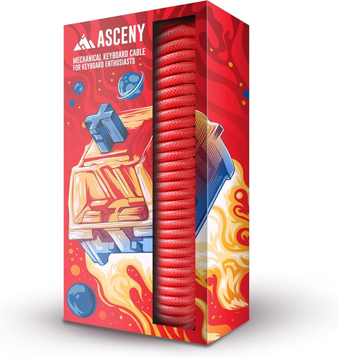 ASCENY Coiled & Double-Sleeved Mechanical Keyboard Cable for Type-C Mechanical Keyboards (Red)