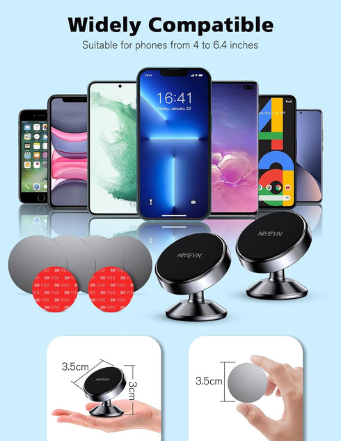 2 Pack Magnetic Phone Holder, Super Magnetic Car Phone Holder, 360 Degree Rotating Dashboard Holder for Smartphones