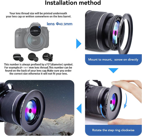 40.5mm to 77mm Camera Lens Adapter, Step Up Ring Adapter for All 77mm Filter Accessories