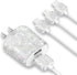 Bling USB Wall Charger with Charging Cable - Fast Block for iPhone Android, 3 in 1 Multi Cable with Crystal Decoration