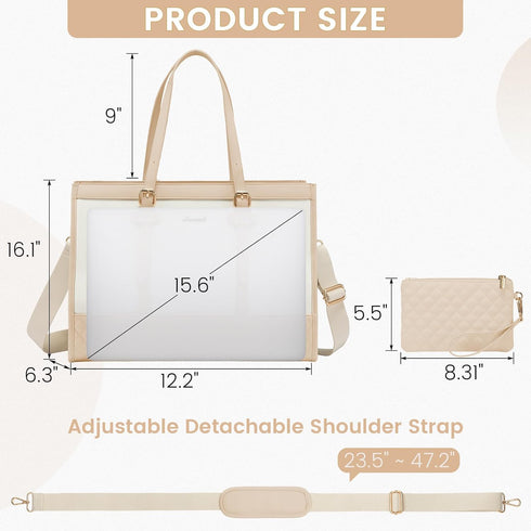 LOVEVOOK 15.6 Inch Laptop Bag for Women, Canvas Tote with Clutch Purse, Large Capacity Work Bag for Office