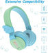 Riwbox BT05 Bluetooth Kids Headphones Wireless Foldable Headset Over Ear with Volume Limited and Mic/TF Card Compatible for iPad/iPhone/Tablet (Green&Blue)
