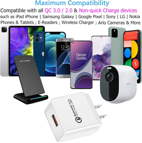Quick Charge 3.0, 18W USB Wall Charger QC 3.0 Adapter 3A Fast Charger Compatible with iPhone 12, 11 Pro, X, XR, XS Max,