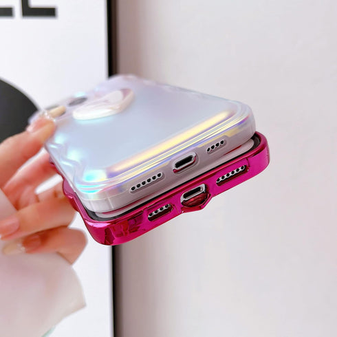 Qokey Cute 3D Love Heart Wave Frame Soft TPU Sparkle Bling Phone Case for iPhone 12 Pro 6.1" (Not fits iPhone 12)