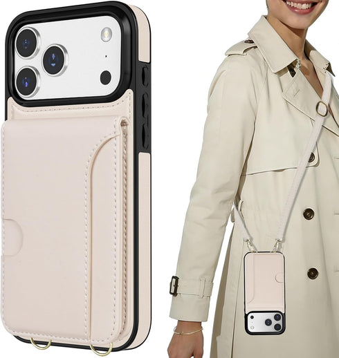 LOHASIC for iPhone 17 Pro Wallet Case with Strap, Detachable Crossbody Lanyard &