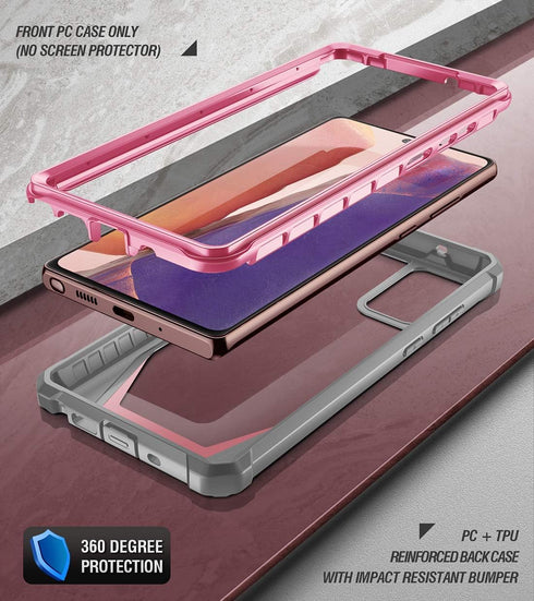 Poetic Guardian Series Case for Samsung Galaxy Note 20, Full-Body Hybrid Shockproof Bumper Cover, Pink/Clear