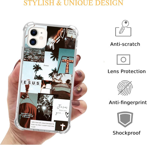 Christian Aesthetic Case for iPhone 11, Jesus Cross Collage Cool TPU Protective Phone Case Cover