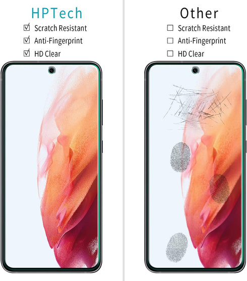 HPTech (2 Pack) Designed for Samsung Galaxy S21 FE 5G Tempered Glass Screen Protector, Support Fingerprint Reader, Anti Scratch, Bubble Free