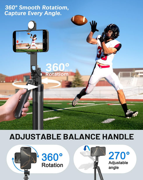 Yeaki 71" Vlogging Kit for iPhone/Android, Selfie Stick Tripod for iPhone with Light, Wireless Remote & Microphone