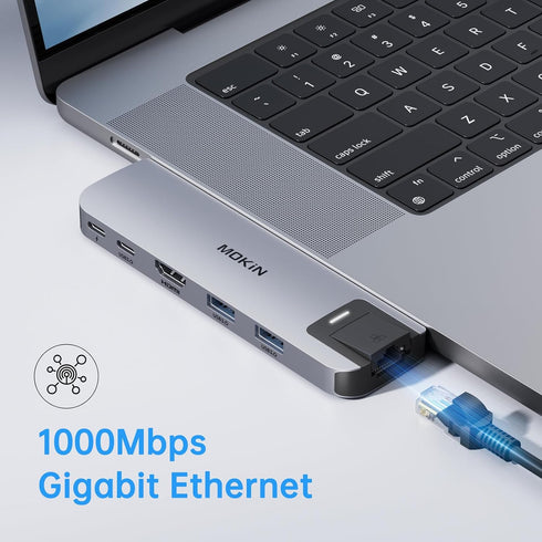 USB C Adapter HDMI Hub for MacBook Pro/Air M1M2M3, Multiport Adapter with HDMI, Ethernet, Thunderbolt 3