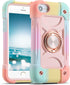 MARKILL Heavy-Duty Military Grade Shockproof Case for iPhone SE3/SE2, 6/6S, 7/8 (4.7") - Rainbow Pink with Ring Stand.