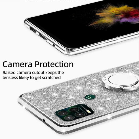 for Moto G Stylus 5G Case (2021), Cute Luxury Glitter Silicone TPU Phone Case with Kickstand, Silver