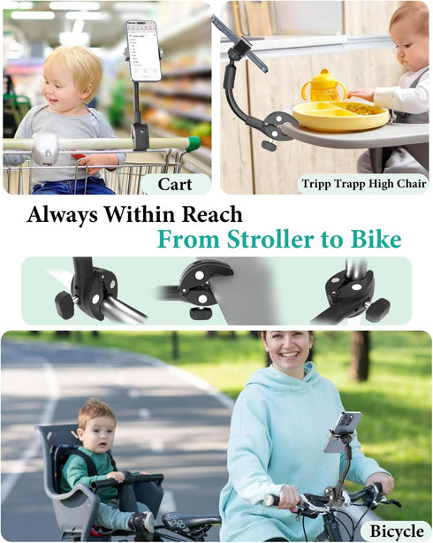 WISHCODE 16 Max/14/13/12, S24, 47" Stroller Phone Holder, Gooseneck Cell Phone Mount for Baby Stroller, Shopping Cart