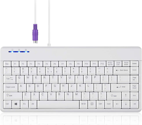 Perixx PERIBOARD-409PW Wired PS2 Mini Keyboard - White - US English Layout - 12.36x5.75x0.79 inches Dimension