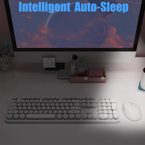 Wireless Keyboard Mouse Combo, 104 Keys Cute White Keyboard with Number Pad & Mouse for Windows, Laptop