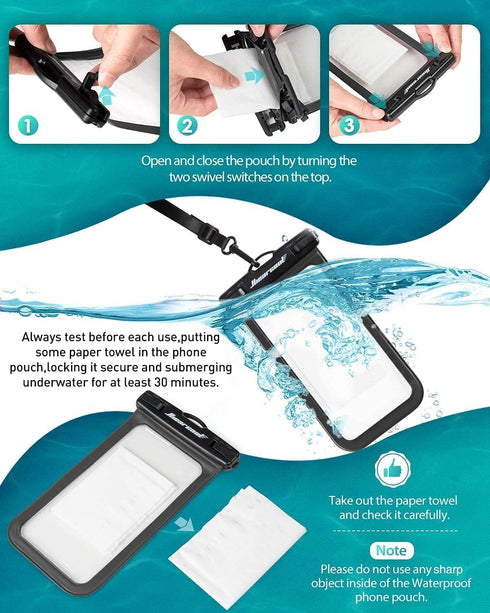 Hiearcool Universal Waterproof Case, Waterproof Phone Pouch for iPhone 16, 15, 14, 13 Pro Max, 2 Pack