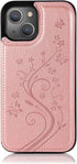 Asuwish Card Holder Wallet Cover Case for iPhone 15 6.1 inch, with Tempered Glass Screen Protector, Rose Gold