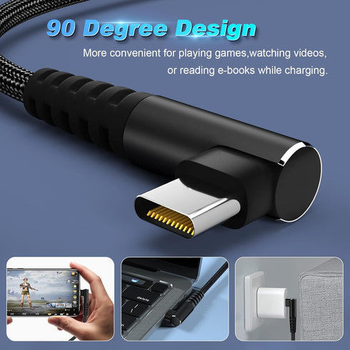 USB C to USB C Cable 100W 1ft 3 Pack 90 Degree Type C Cable Nylon Braided Right Angle USBC Fast Charging Cable Compatible with MacBook Pro 2021, iPad Pro 2021, Samsung, Pixel, LG by Osecet