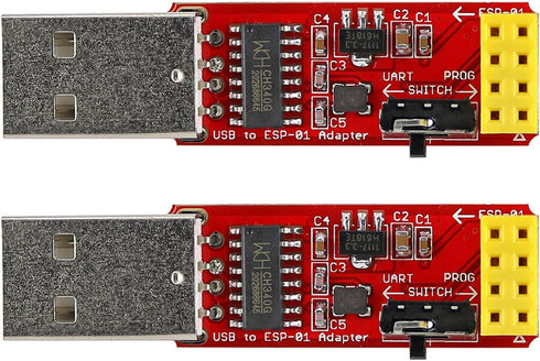 ESP-01S Programmer USB to ESP-01 Adapter for ESP8266 Wireless WiFi Module, 2PCS, 4.5-5.5V, 115200 Baud Rate