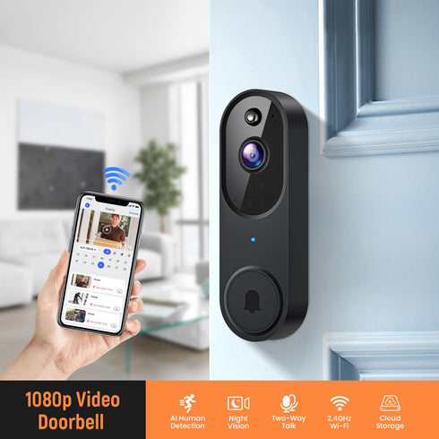 GridTera 2-Way 2.4G Smart Video Doorbell Camera Wireless, AI Human Detection and Instant Alerts, Night Vision, Audio
