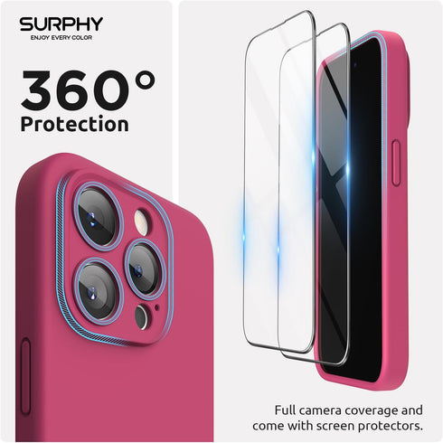 SURPHY iPhone 15 Pro Case (6.1 inch, 2023) - Liquid Silicone, MagSafe Compatible, Hibiscus + 2 Pack Screen Protector.