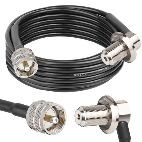 RG58 UHF PL259 Male to SO239 Female Right Angle Bulkhead Mount Cable, 15FT CB Antenna Extension Cable