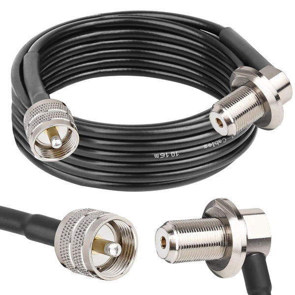RG58 UHF PL259 Male to SO239 Female Right Angle Bulkhead Mount Cable, 15FT CB Antenna Extension Cable