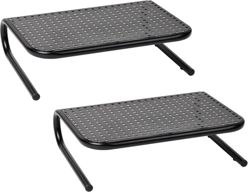 Set 2, Mind Reader Monitor Stand, Ventilated Laptop Riser, Desktop Organizer, Metal, of Black