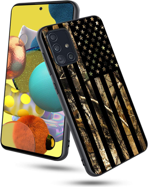 Galaxy A51 5G Case, Soft Silicone Rubber Bumper, Full Body Protection Shockproof Cover, Camo Forest American Flag