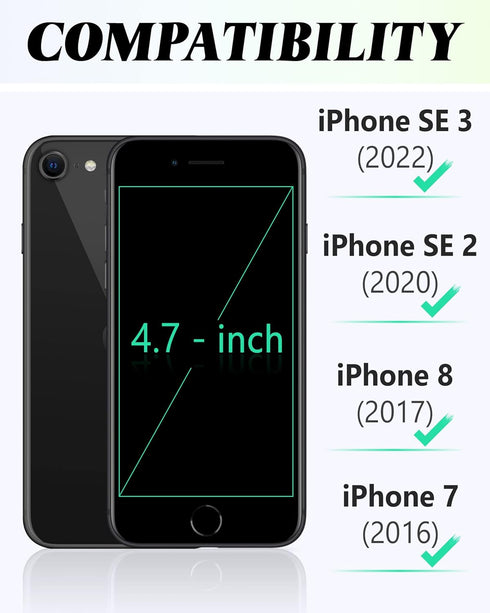 TUCCH Wallet Case for iPhone SE 2022/SE 2020/8/7, PU Leather Folio with Stand, Card Slot, Midnight Green