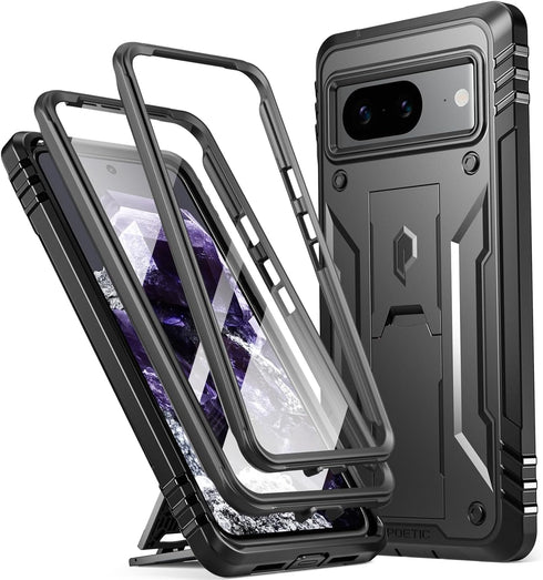 Poetic Revolution Case for Google Pixel 8 5G, 6.2", Black - Rugged, Full-Body, 20FT Drop Tested, Kickstand & Screen