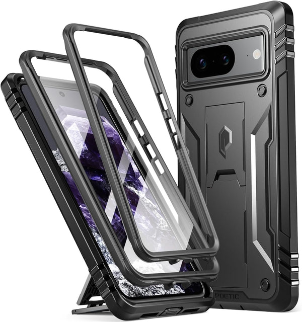 Poetic Revolution Case for Google Pixel 8 5G, 6.2", Black - Rugged, Full-Body, 20FT Drop Tested, Kickstand & Screen