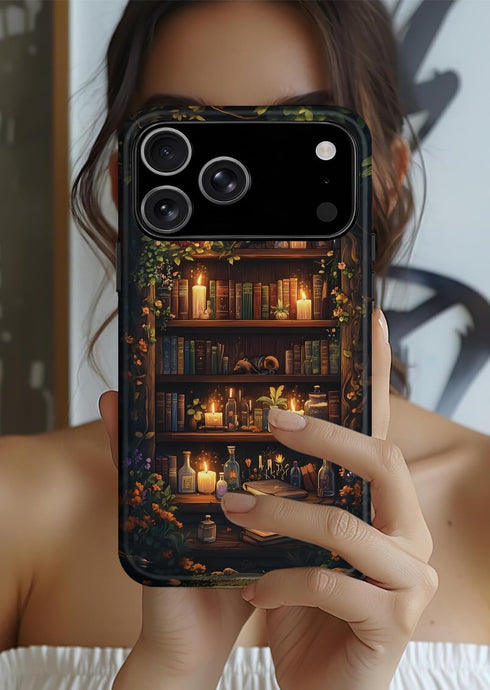 OTTRZMTER 17 2 Case for iPhone Air,Forest Floral Flower Bookshelf-Hybrid Layer Hard Shell Silicone Protective Pattern